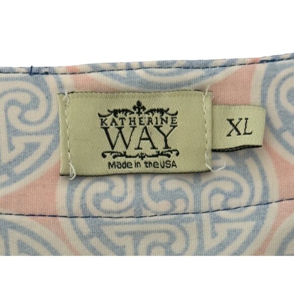 Katherine Way Geometric Blue and Pink Long Sleeve Dress - Picture 4 of 7